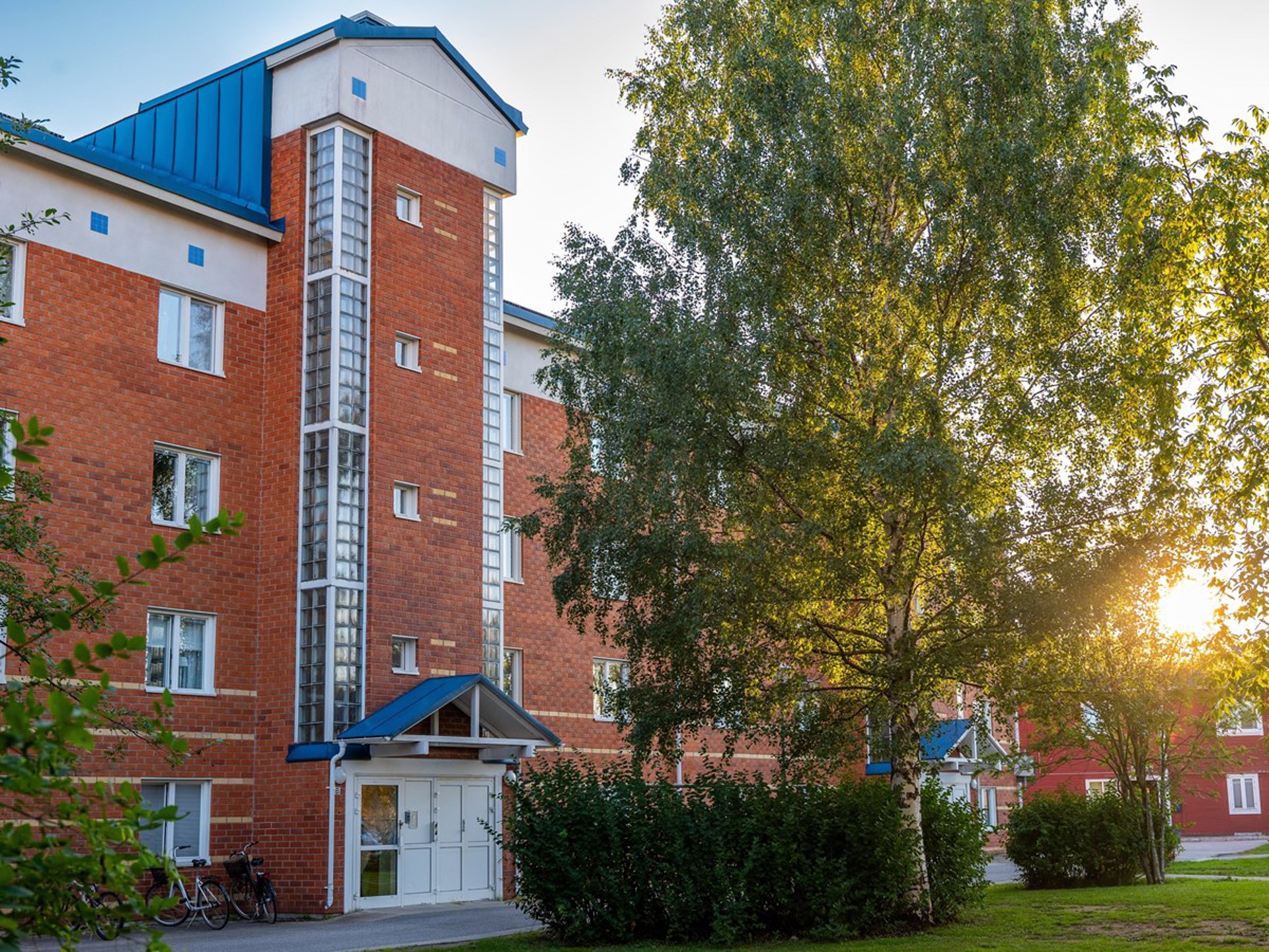 Från innergården vy mot hyreshus